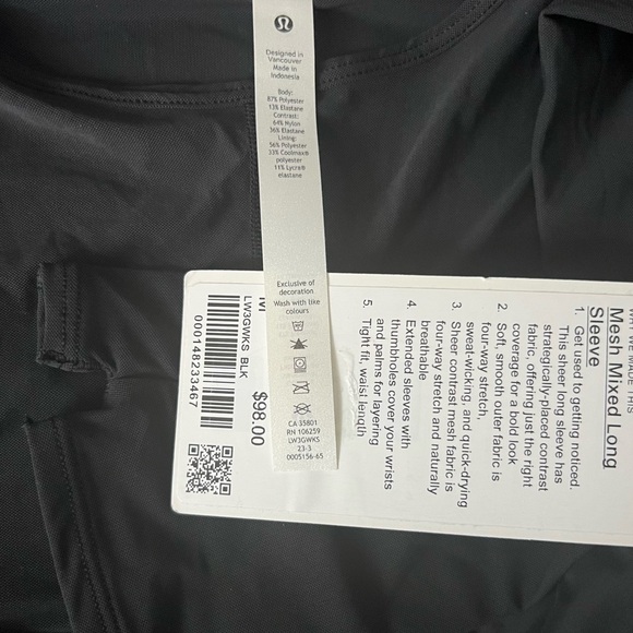 NWT Lululemon Mesh Mixed Long-Sleeve Shirt Black Sz M - Picture 6 of 6